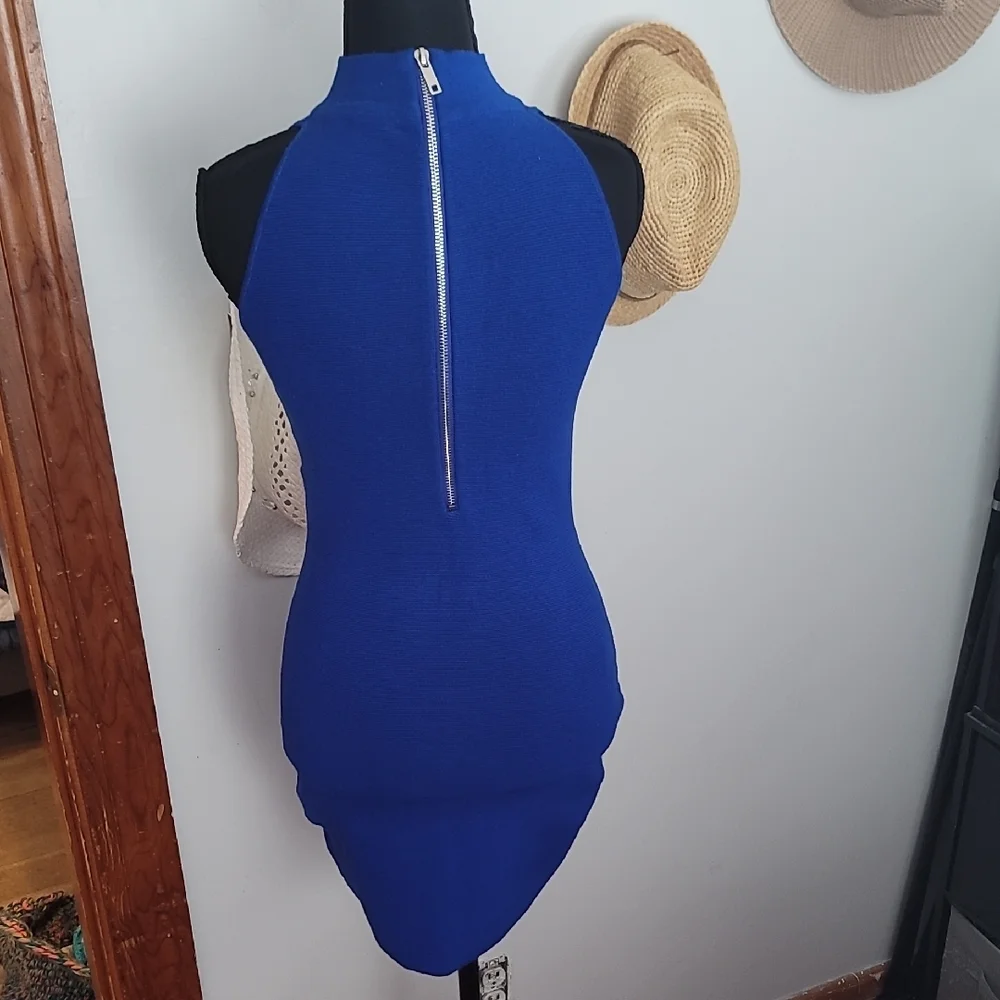 Olivaceous Vibrant Blue Bodycon  Halter Mini Dress - Picture 6 of 9
